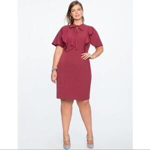 Eloquii Studio Ruffle & Tie Front Dress Wine‎ Burgundy Red Women's Size 14